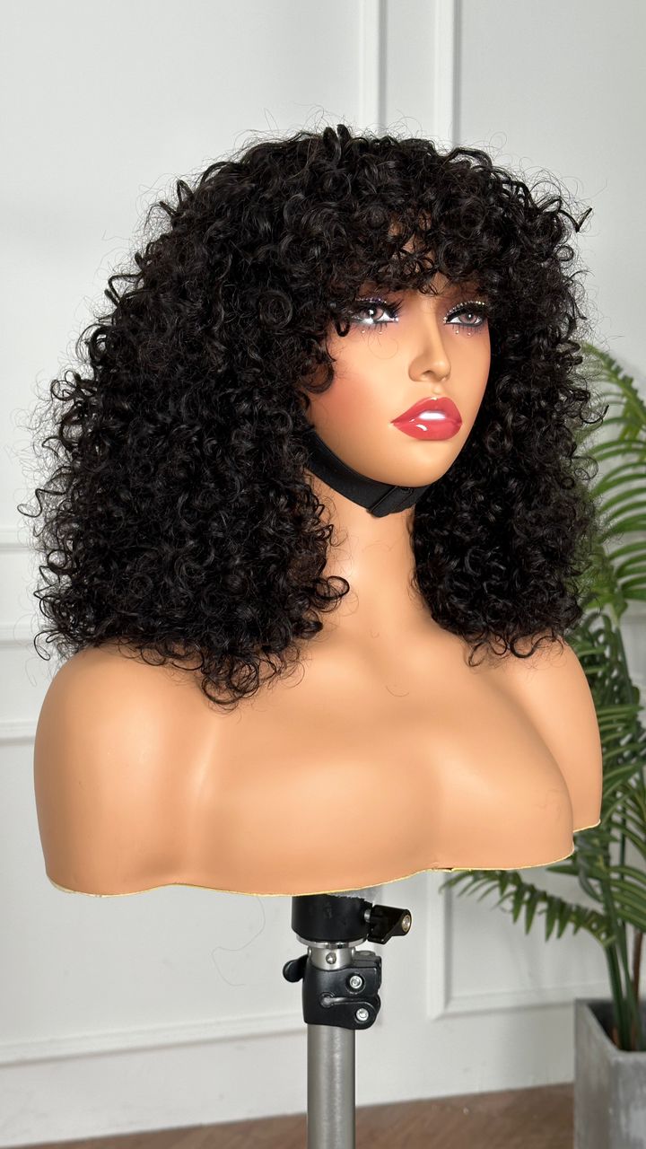 Beginner Friendly Human Hair Pissy Curls Bang Wig