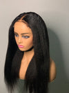 Glueless kinky straight human hair lace closure wig with 4C edges